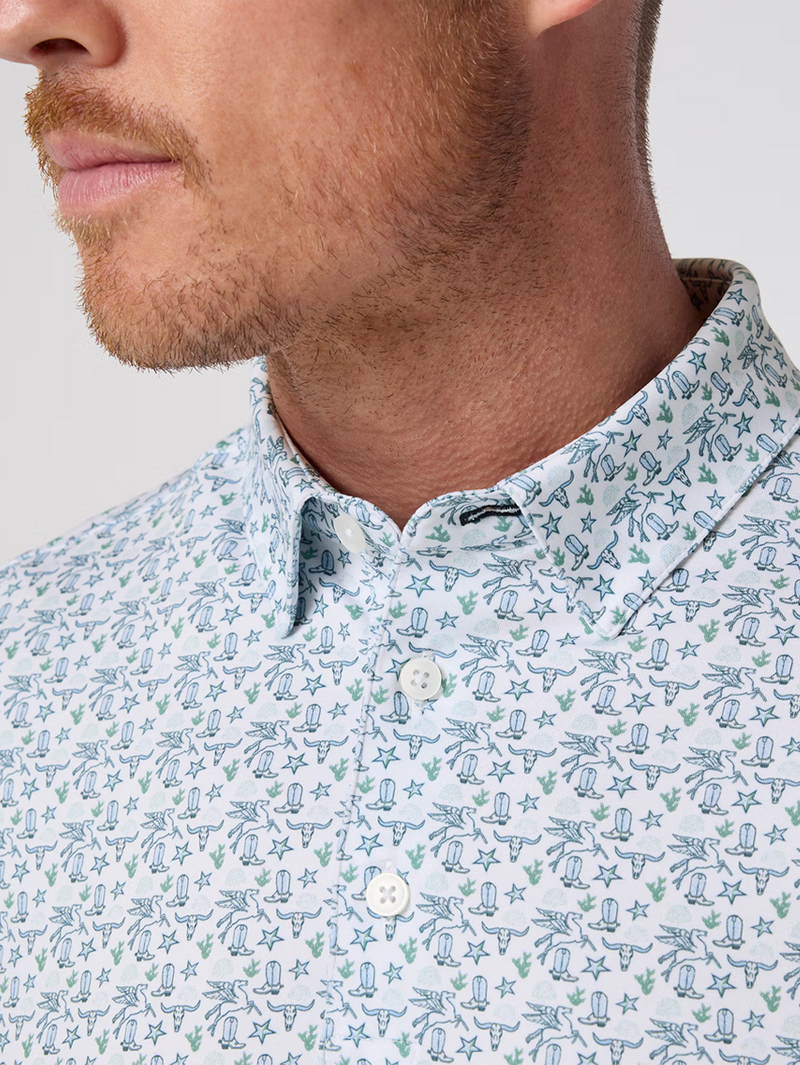 Versa Short Sleeve Polo in White Dallas Mosaic