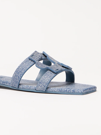 Simkhai Monogram Denim Leather Flat Slide