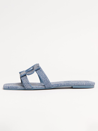 Simkhai Monogram Denim Leather Flat Slide