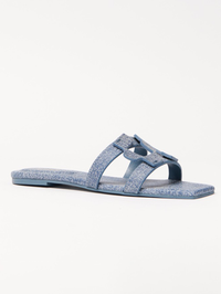 Simkhai Monogram Denim Leather Flat Slide