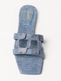 Simkhai Monogram Denim Leather Flat Slide