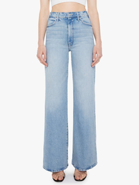 Front view of the Lil Hustler Roller Sneak Jean in I Confess by MOTHER, light wash denim