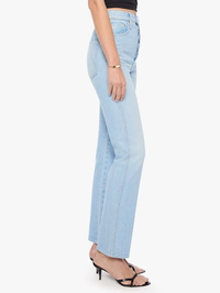 Side view of the Tippy Top Utensil Sneak Jean in Dots by MOTHER, light wash denim