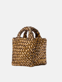 Front view of the St. Barths Petit Tote Double Weave in Firenze by NAGHEDI with interlocking woven handles