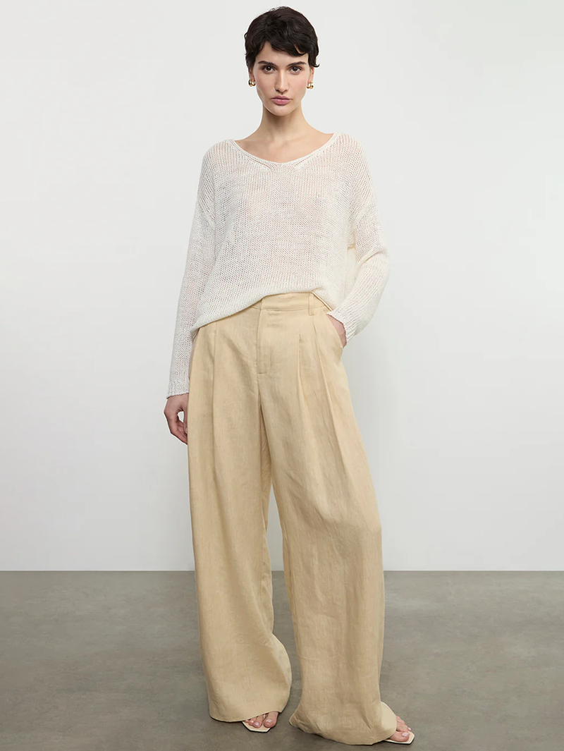Linen Open Knit Soft V-Neck