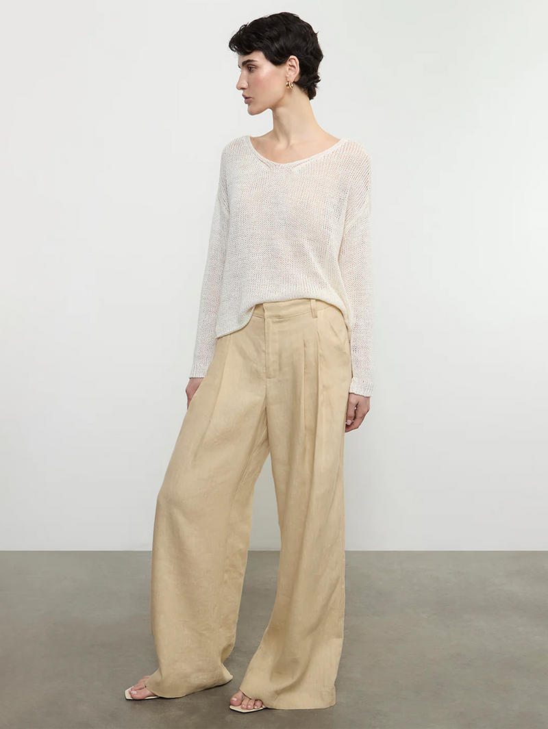 Linen Open Knit Soft V-Neck