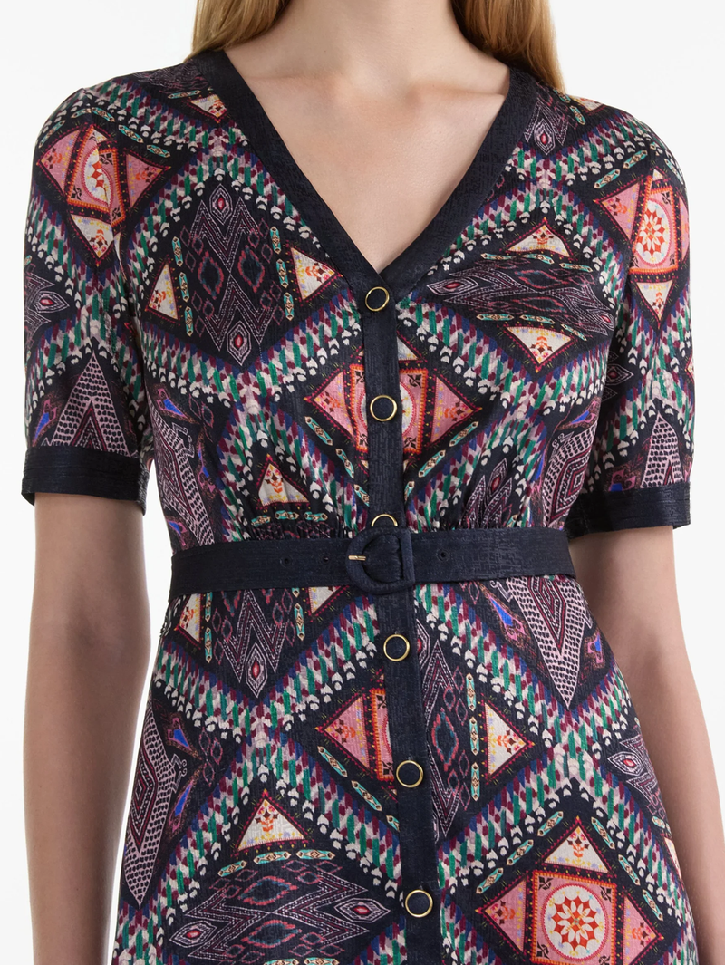 Lea Shirt C Dress in Compass Navy Ikat