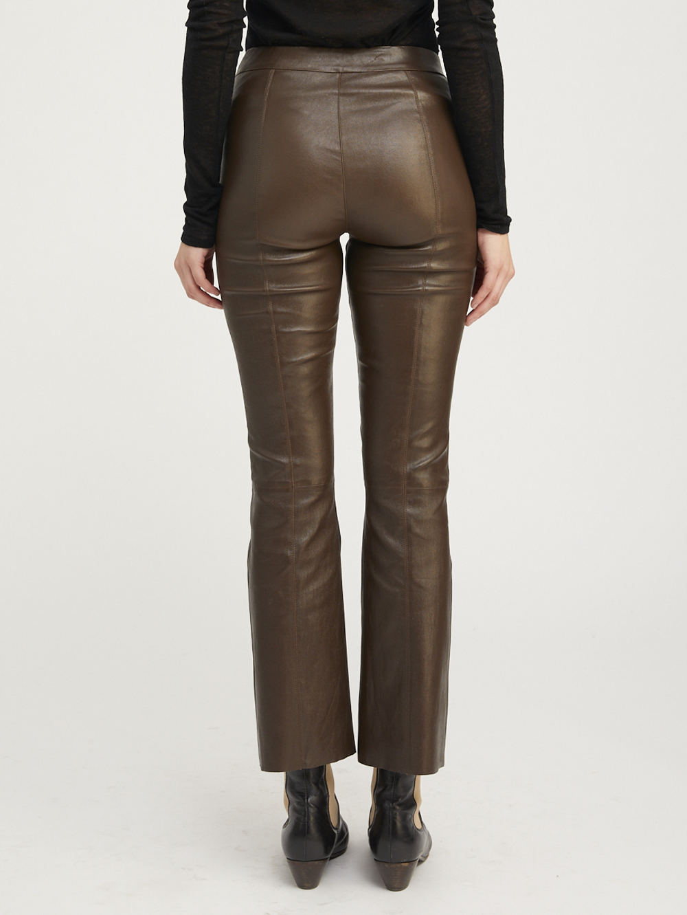 Americano Leather Ankle Flare Pants with Princess Seams