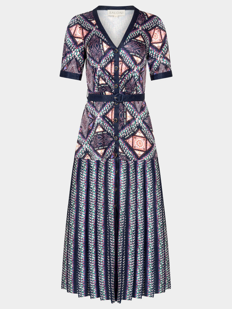 Lea Shirt C Dress in Compass Navy Ikat
