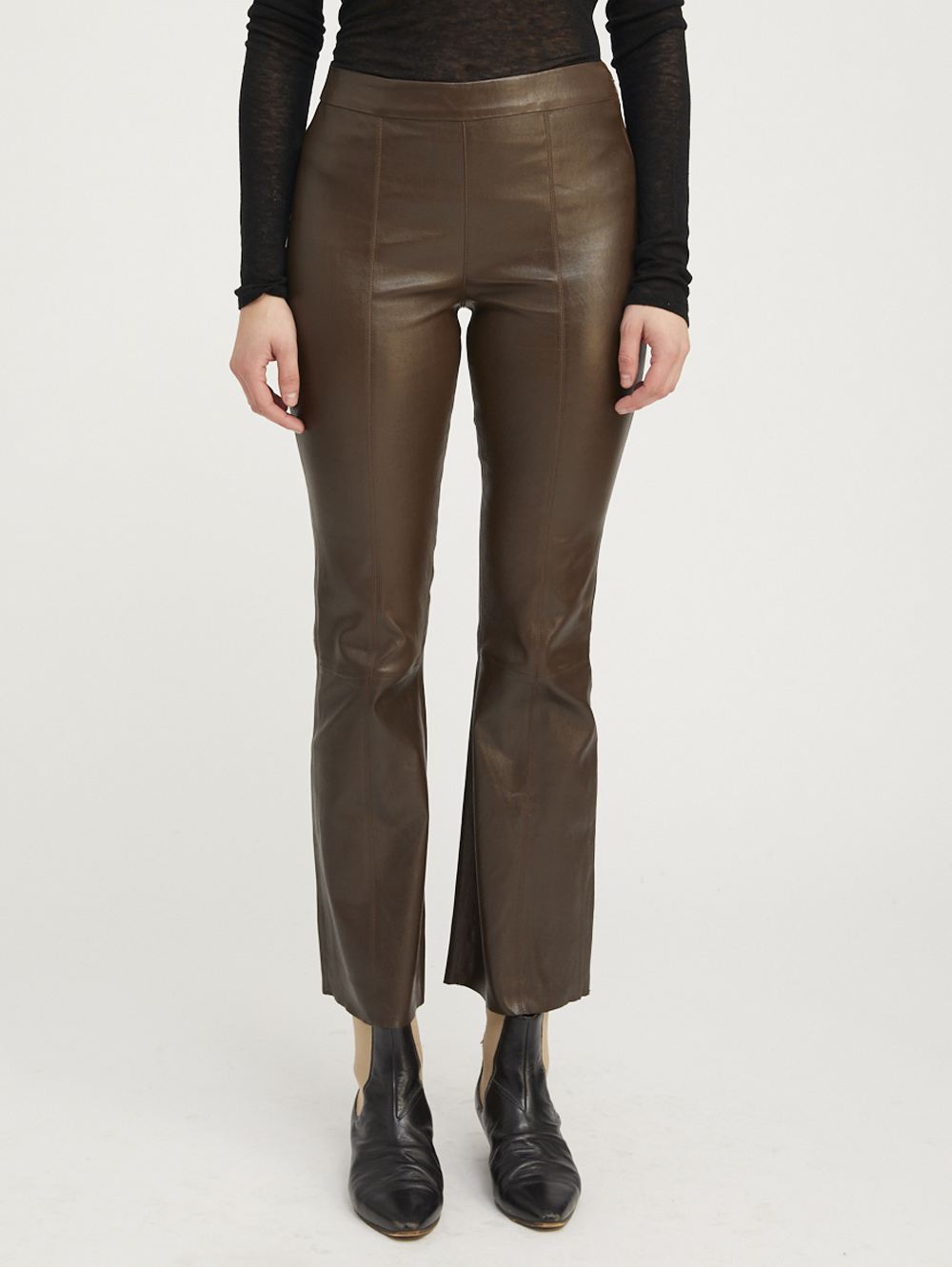 Americano Leather Ankle Flare Pants with Princess Seams