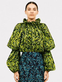 Beatriz Long Sleeve Cotton Blouse in Chartreuse