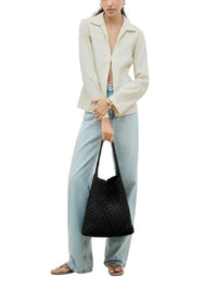 Nomad Medium Hobo Double Weave Bag In Jet