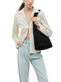 Nomad Medium Hobo Double Weave Bag In Jet