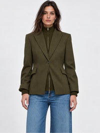 Auden Knit Combo Blazer in Dark Olive