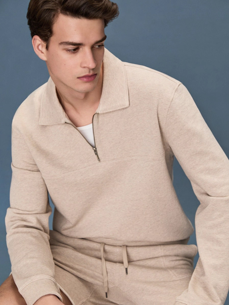 Davion Quarter Zip Pullover in Heathered Oatmeal