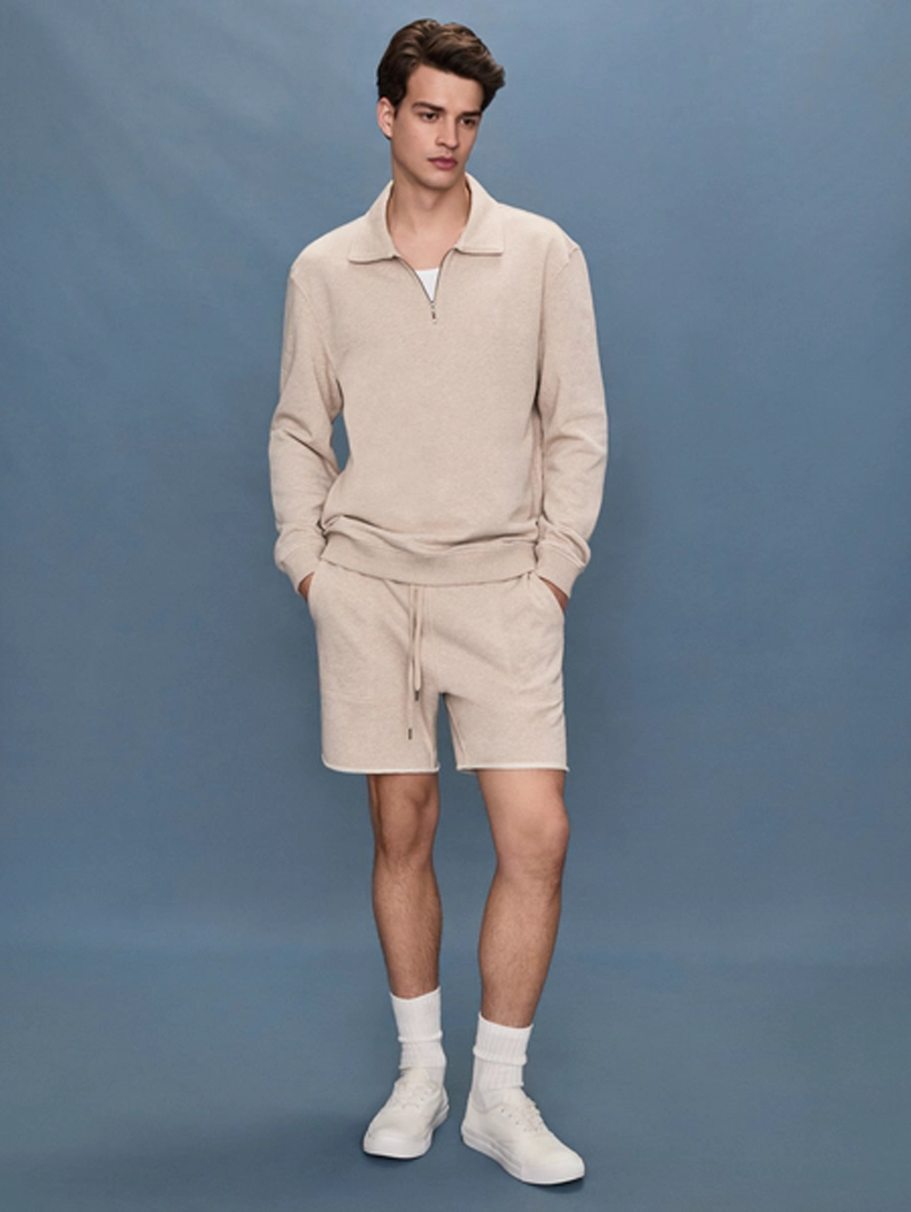 Davion Quarter Zip Pullover in Heathered Oatmeal