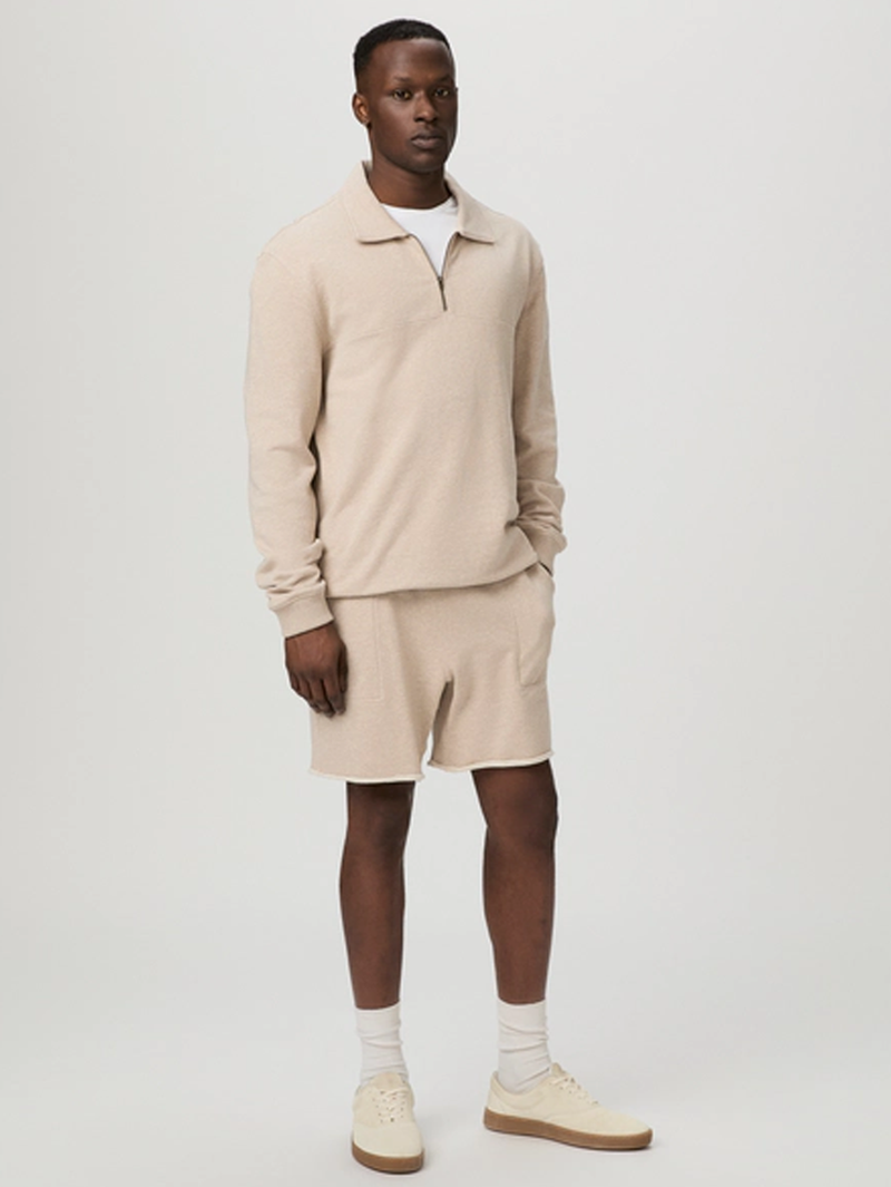 Davion Quarter Zip Pullover in Heathered Oatmeal