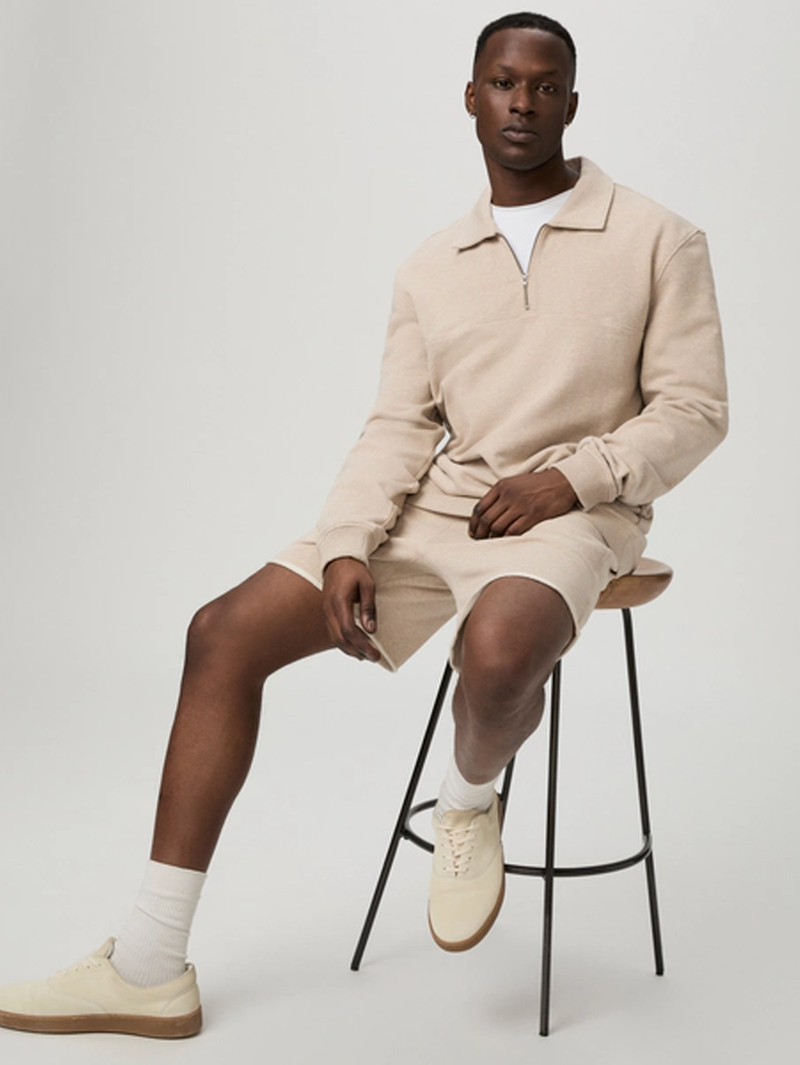 Davion Quarter Zip Pullover in Heathered Oatmeal