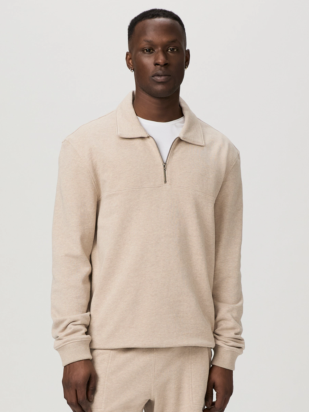 Davion Quarter Zip Pullover in Heathered Oatmeal