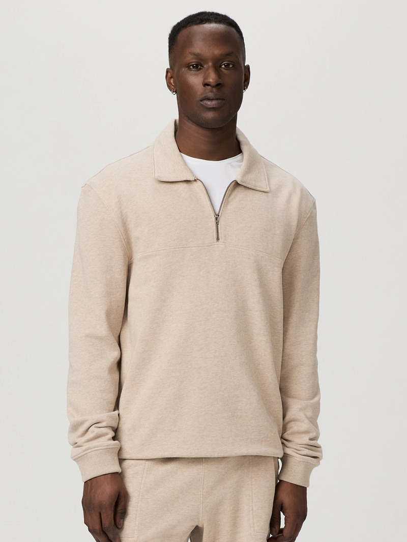Davion Quarter Zip Pullover in Heathered Oatmeal