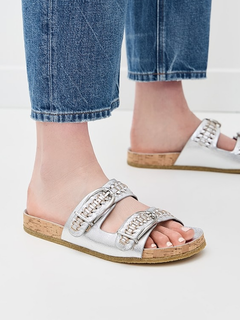 Paige Buckle Sandal in Silver