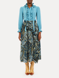 Catroux Long Sleeve Silk Blouse in Heron
