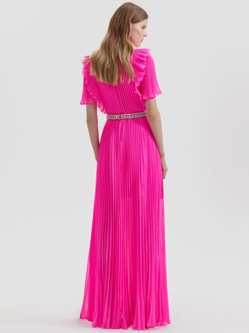 Pink Chiffon Diamante Maxi Dress