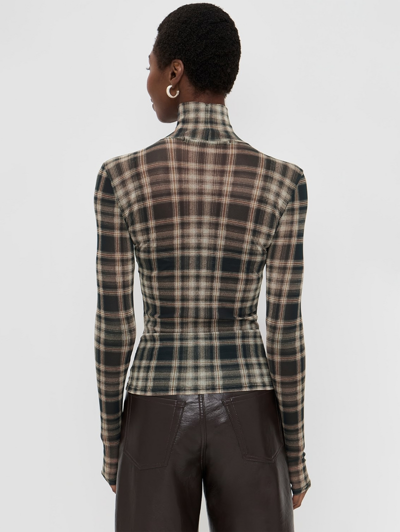 Plaid Mesh Long Sleeve Turtleneck
