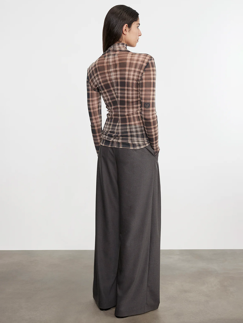 Plaid Mesh Long Sleeve Turtleneck