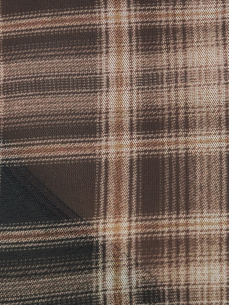 Plaid Mesh Long Sleeve Turtleneck