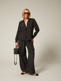 Fitted Button Up in Black Polka Dot