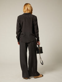 Wide Leg Easy Pants In Black Polka Dot