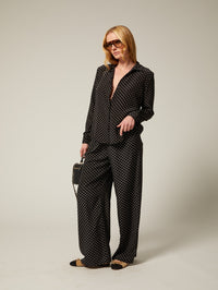 Fitted Button Up in Black Polka Dot