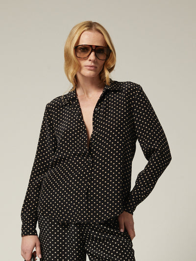 Fitted Button Up in Black Polka Dot