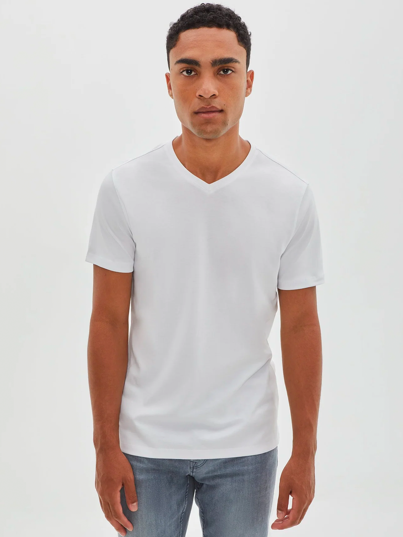 Short Sleeve V in White