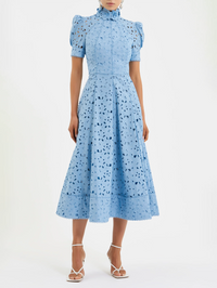 Kitsu Short Sleeve Midi Dress by REBECCA VALLANCE-BLUE LACE-AMY Atelier