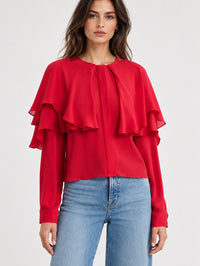 The Wrap Cape Blouse in Lipstick