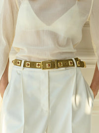 NO. 2 Belt In Mocha Studded With Gold Plating