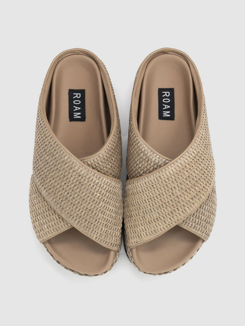 Cross Stack Raffia Platform Sandal