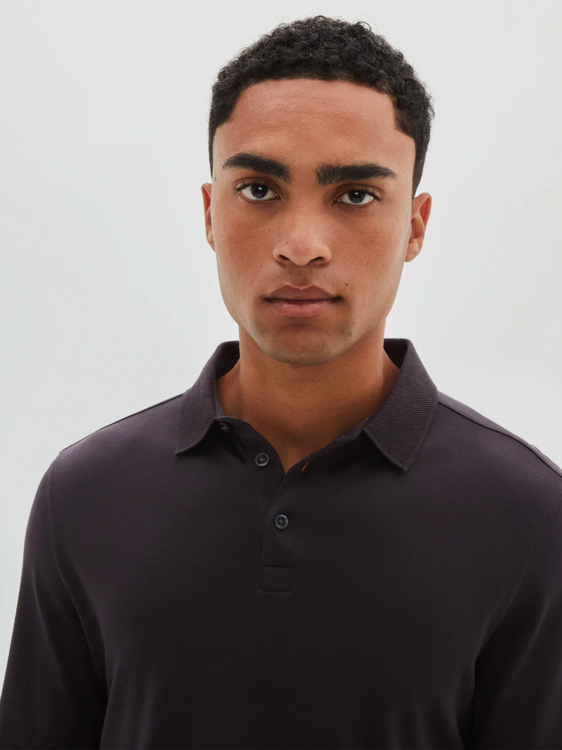 Georgia Long Sleeve Polo in Deep Eggplant