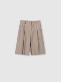 Flat lay of the Roberto Collina pleated wool Bermuda Pant in Taupe