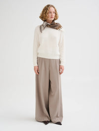 Full length look with the Roberto Collina Fair Isle Bandana in Natural and wide leg trousers