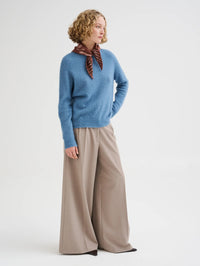 Full length look with the Roberto Collina Fair Isle Bandana in Brown and wide leg trousers