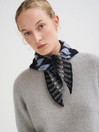 Close up of the black, grey and blue jacquard on the Roberto Collina Fair Isle Bandana in Grey