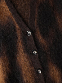Button and animal jacquard detail on the Roberto Collina alpaca cardigan in Brown