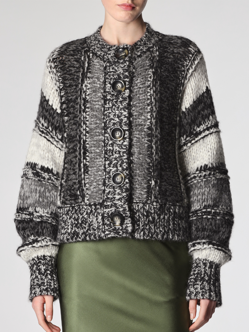 Coreana Mixed-Stripe Mouline Cardigan