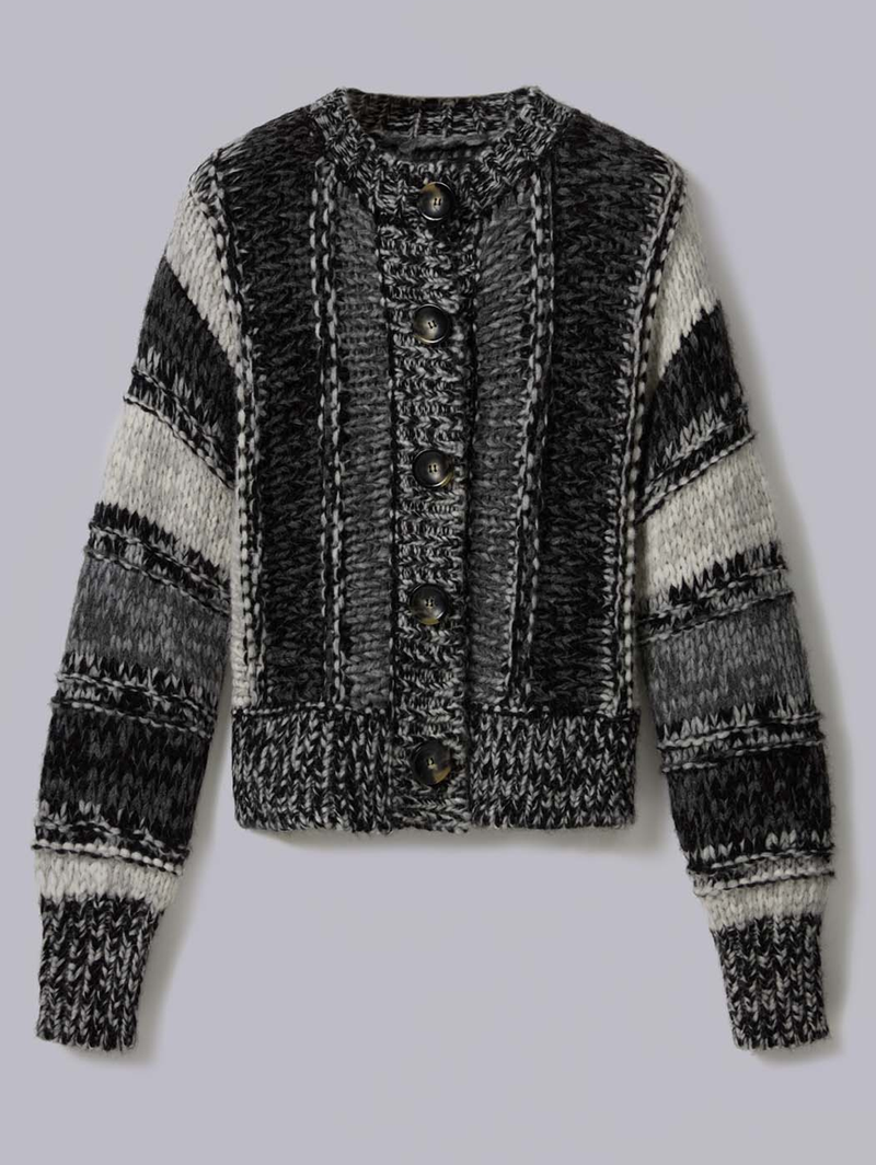 Coreana Mixed-Stripe Mouline Cardigan