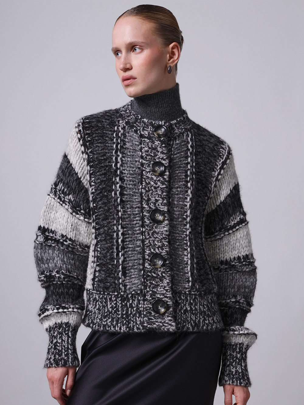 Coreana Mixed-Stripe Mouline Cardigan