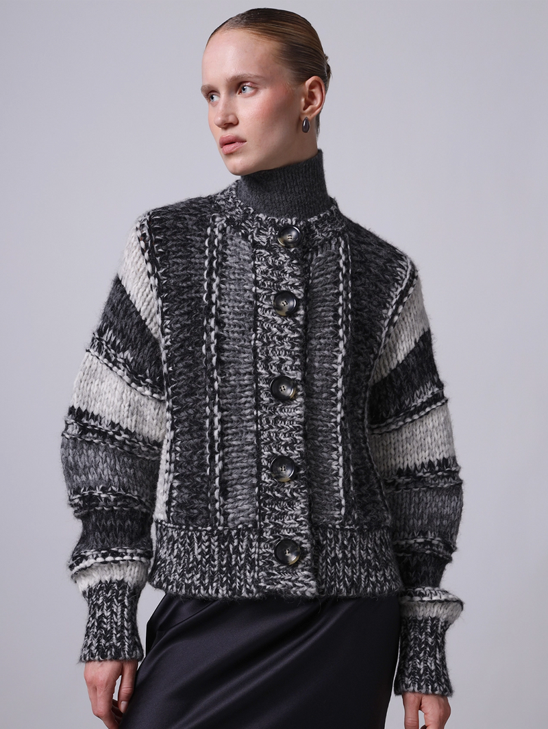 Coreana Mixed-Stripe Mouline Cardigan