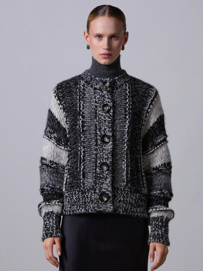 Coreana Mixed-Stripe Mouline Cardigan